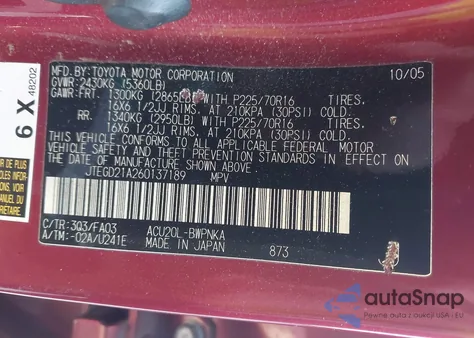 2006 Toyota Highlander from USA, damaged, VIN JTEGD21A260137189